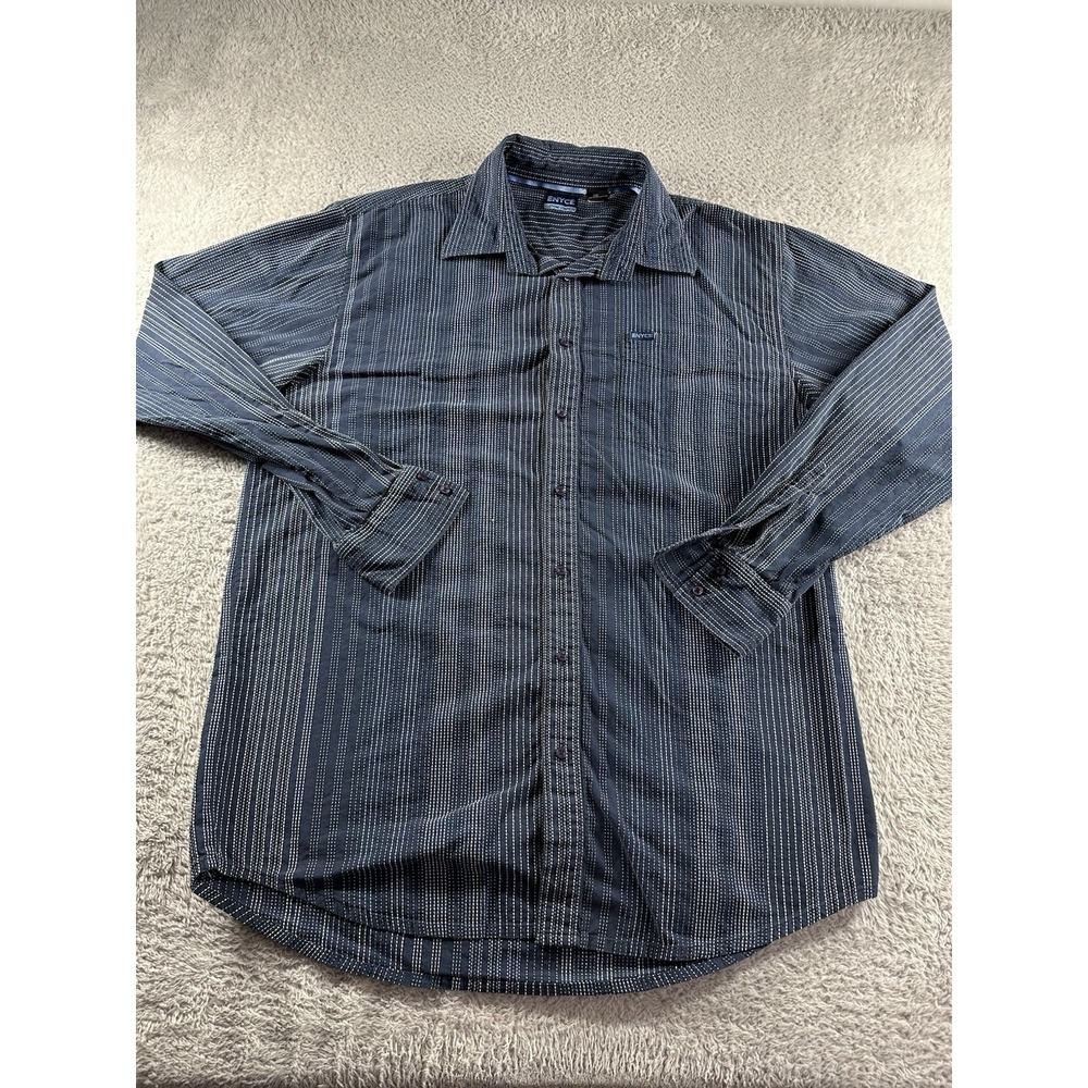 VINTAGE ENYCE Shirt Mens 2x Blue‎ Textured Button Up Long Sleeve Streetwear